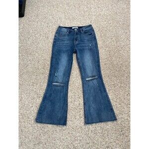 9/29 Risen 90s High-Rise Distressed Crop Flare Raw Hem